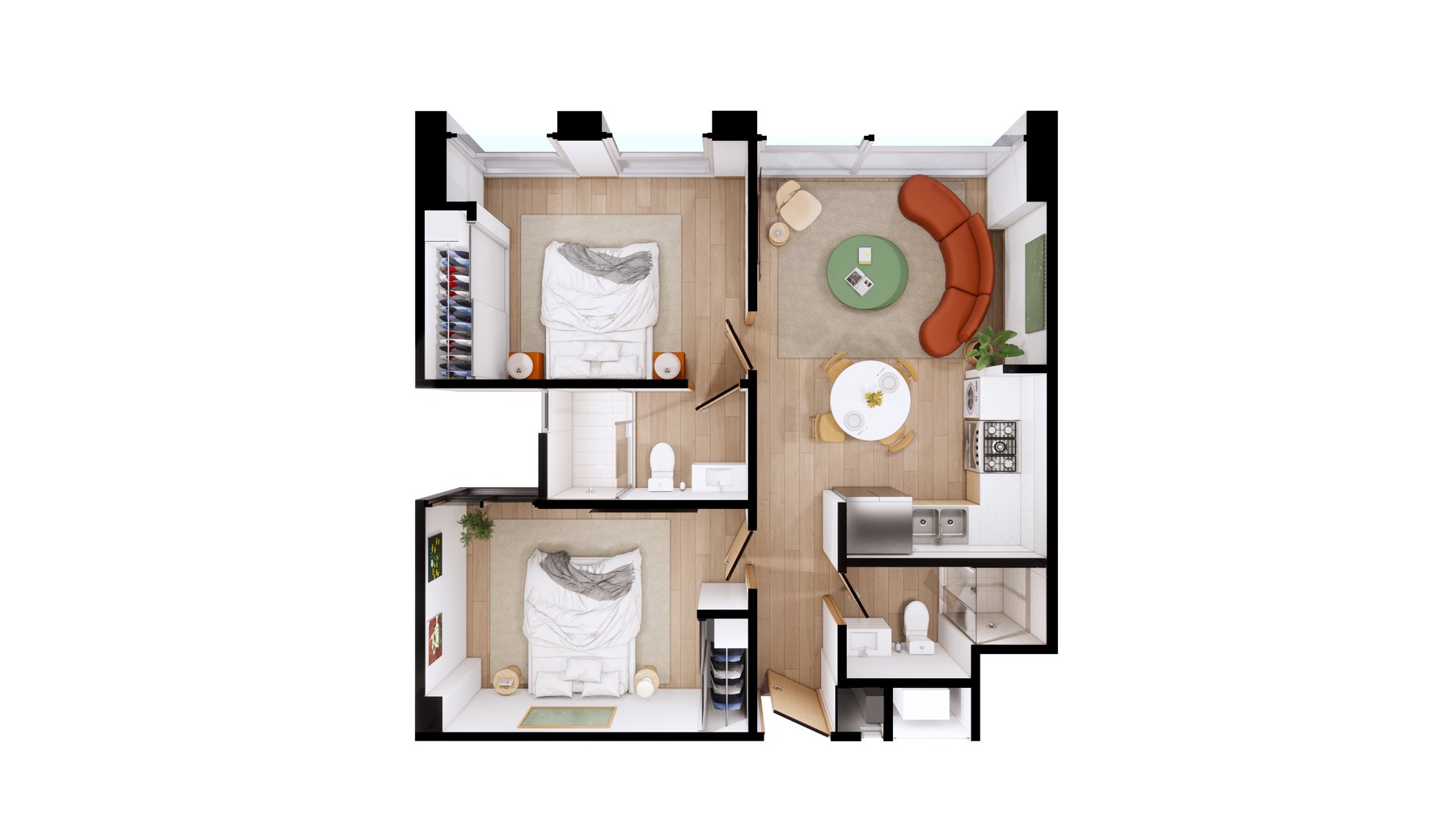 Planta ilustrada de la residencia Ciprés — 68.47 m², 2 recámaras, 2 baños