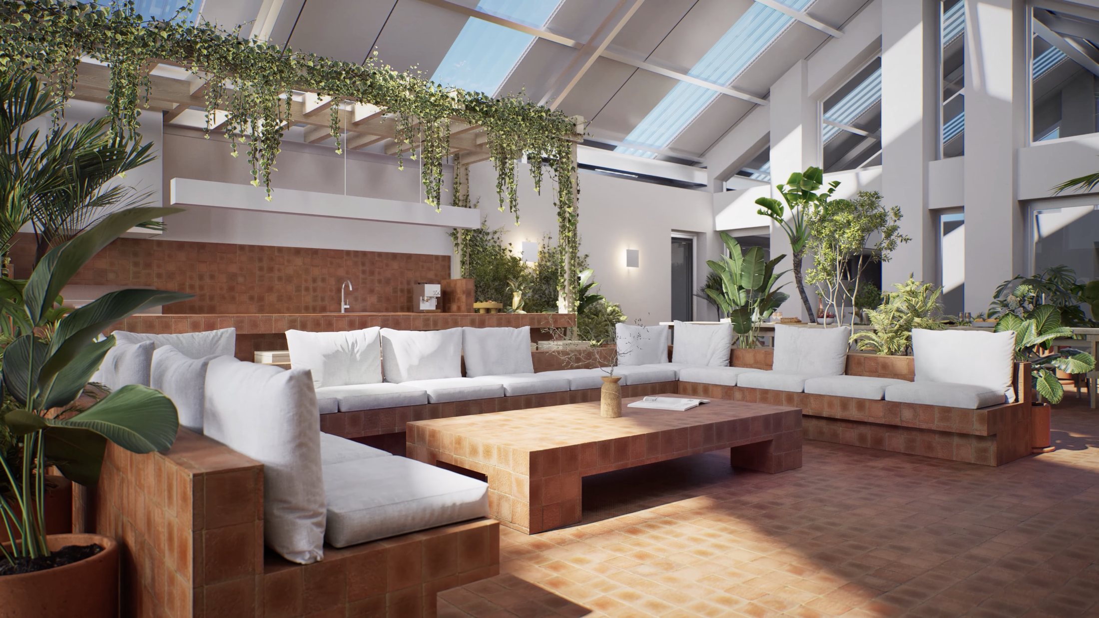 Rooftop de Henry — terraza en la azotea con vista a la ciudad, render